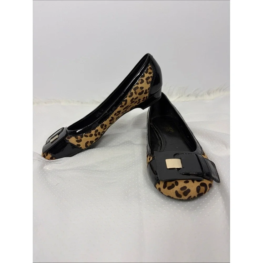 Franco Sarto Leopard Print Patent Leather Ballet Flats Buckle Size 7
